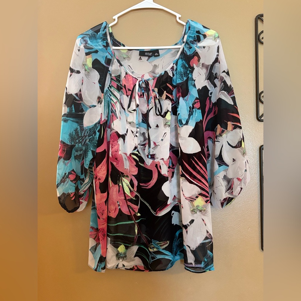 Floral Chiffon Sheer Blouse Size XL